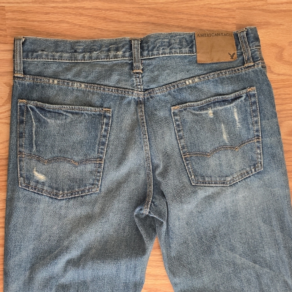 American Eagle Outfitters Men's Bootcut Distressed Jeans - Blue - Picture 4 of 4